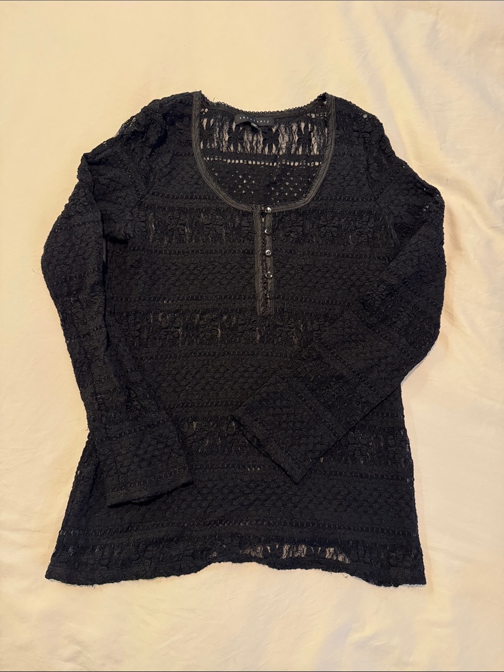 Sanctuary Black Lace Henley Long-Sleeve Top